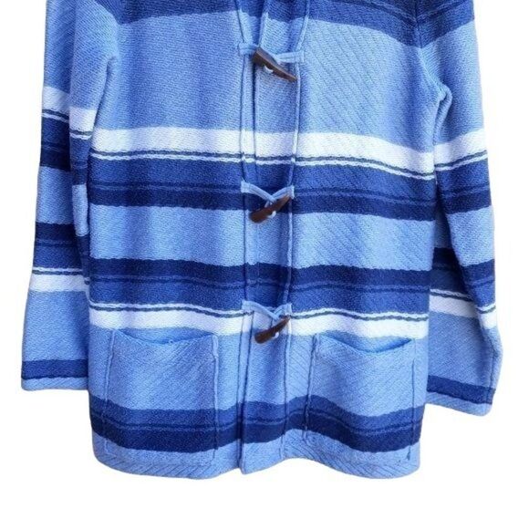 Vtg 80's Chaps Jacket Unisex Hippy Cotton Beach Blanket Toggle Striped Blue Sz S - Picture 5 of 9